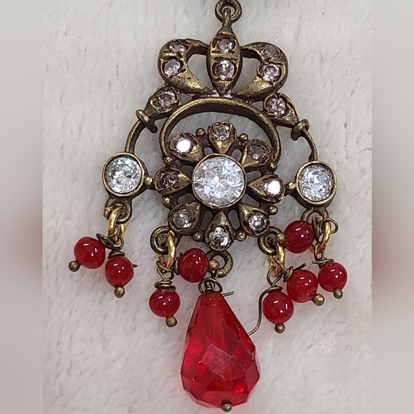 Antique Paste Chandelier Earrings With Clear & Red Stones ***READ DESCRIPTION*** - Picture 2 of 16